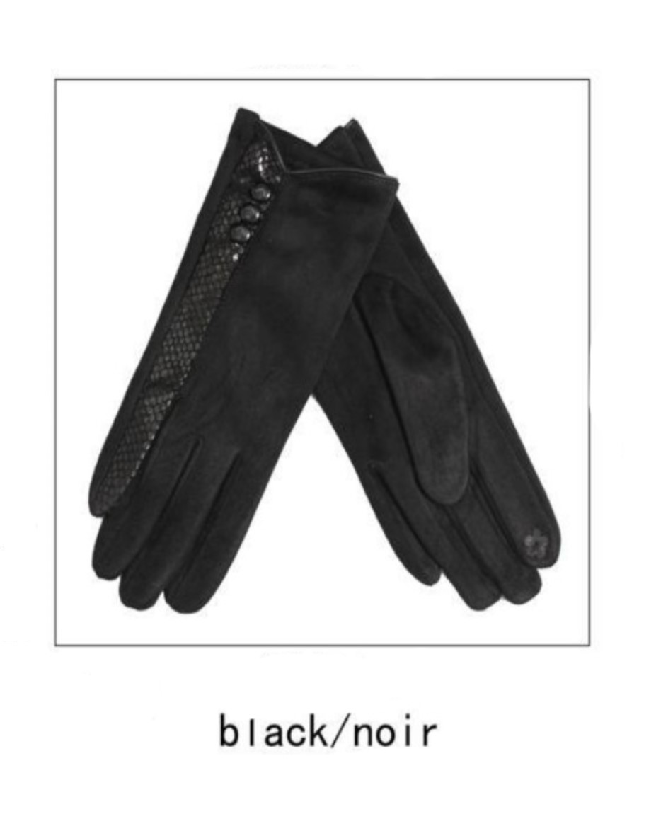 Snakeskin Button Suedette Gloves - Image 3