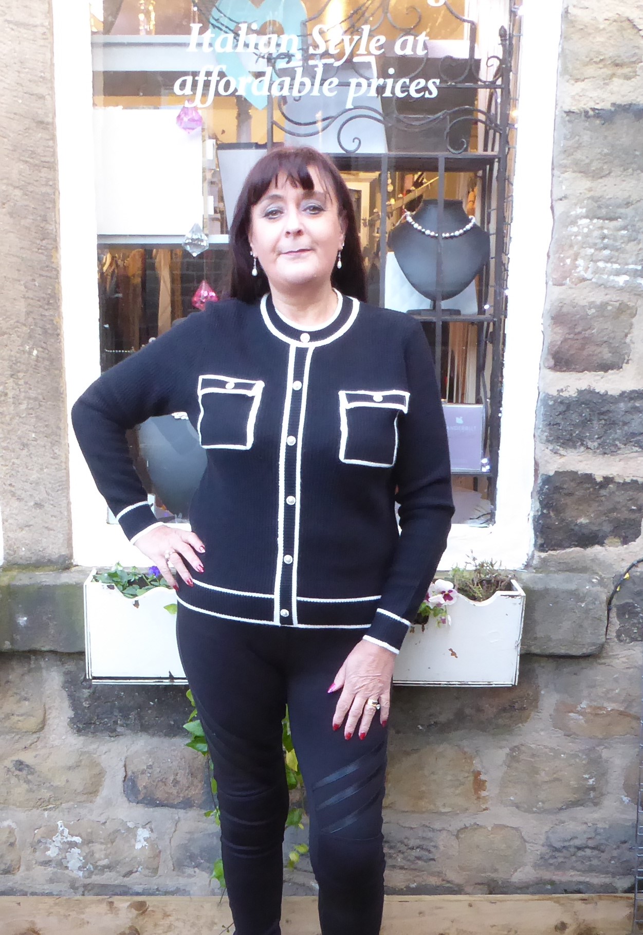 Black and White Pearl Button Jumper - Image 2