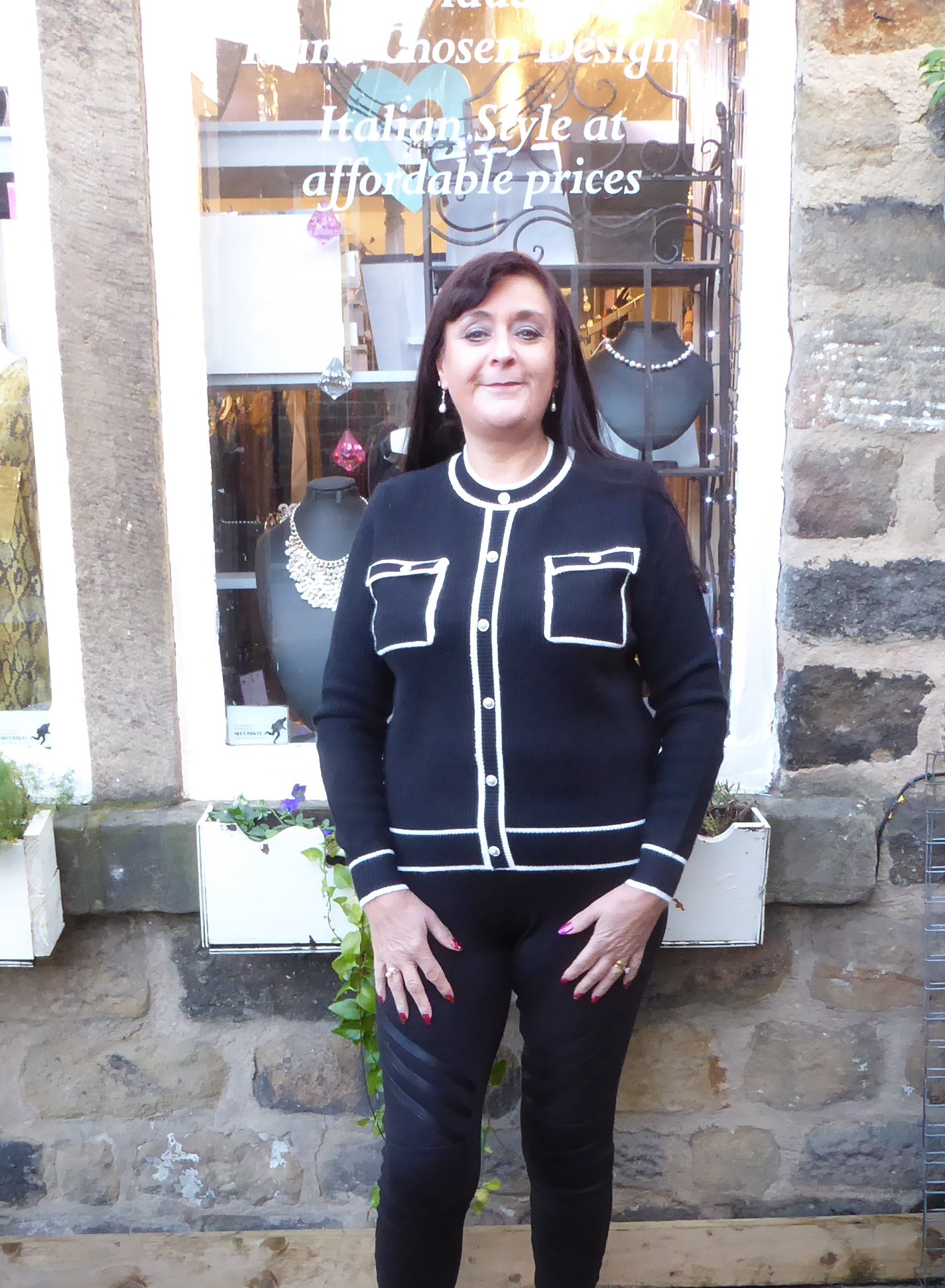 Black and White Pearl Button Jumper