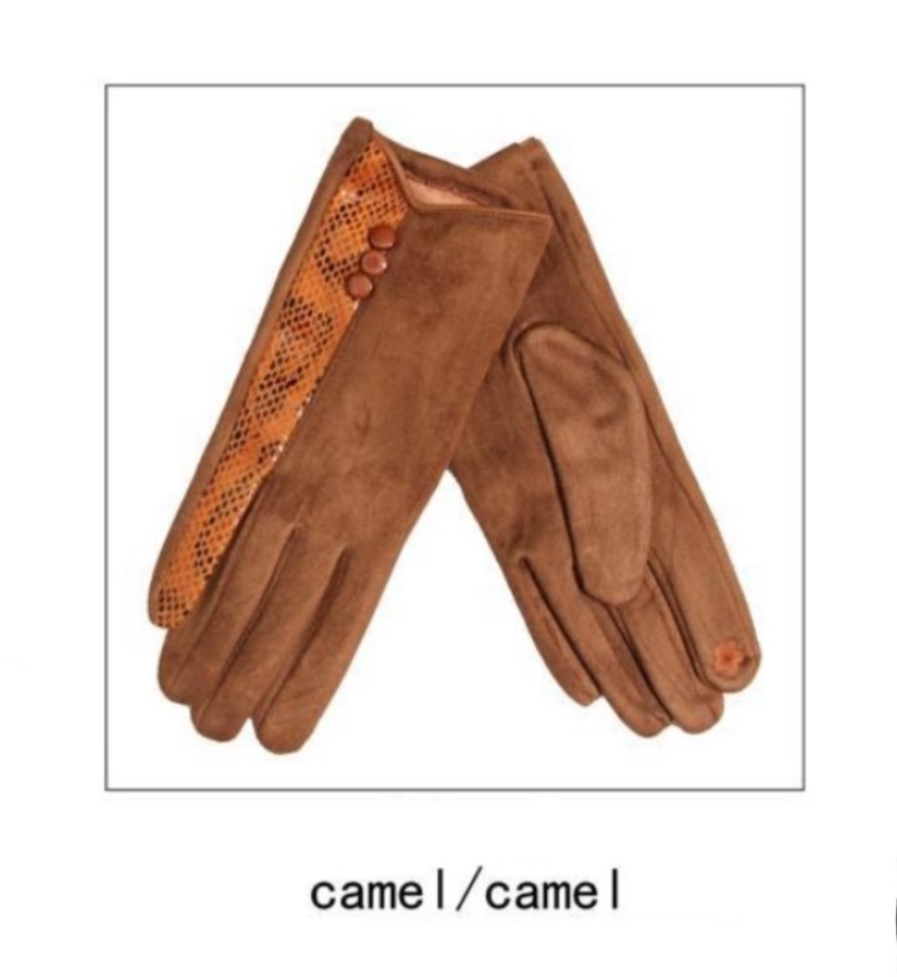 Snakeskin Button Suedette Gloves - Image 4