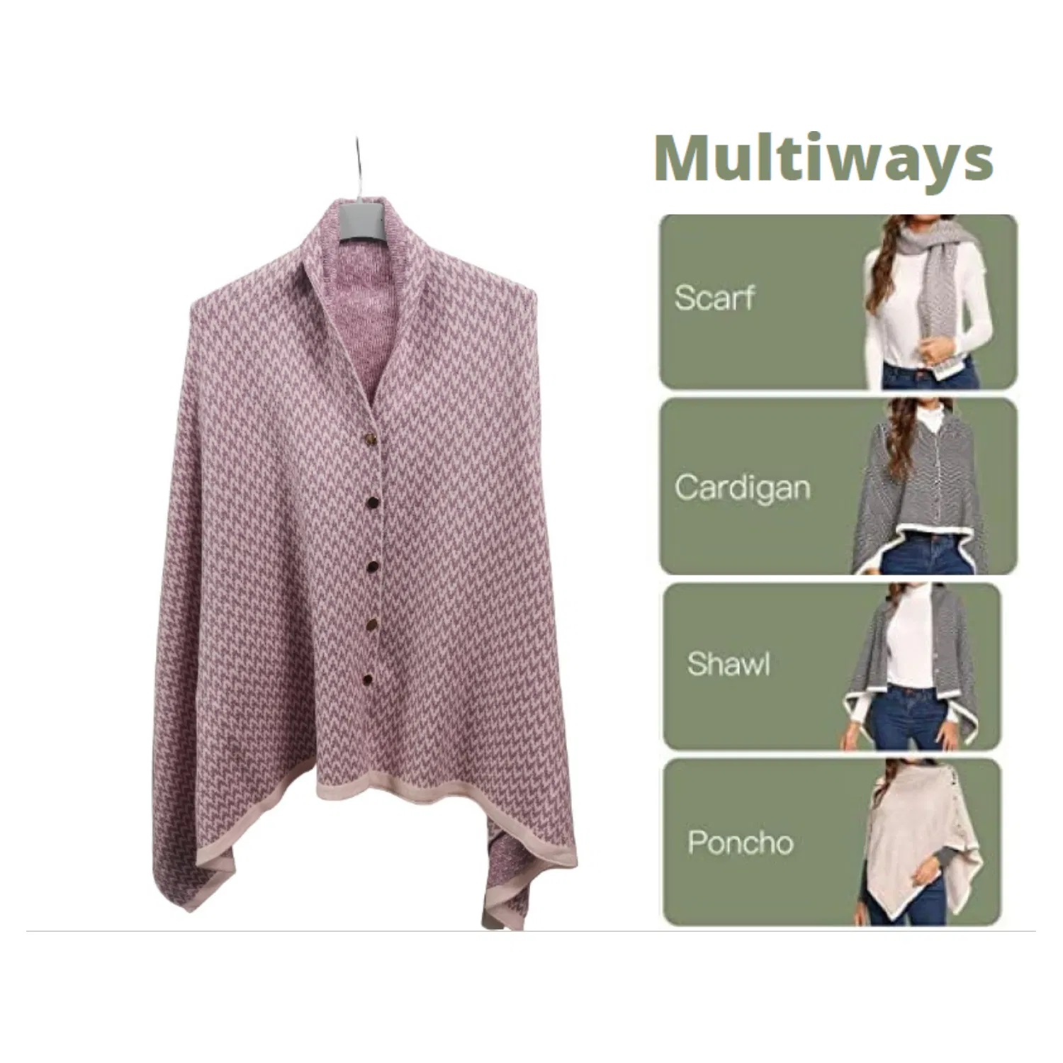 Dogtooth Buttoned Multi-Wear Poncho - Image 6