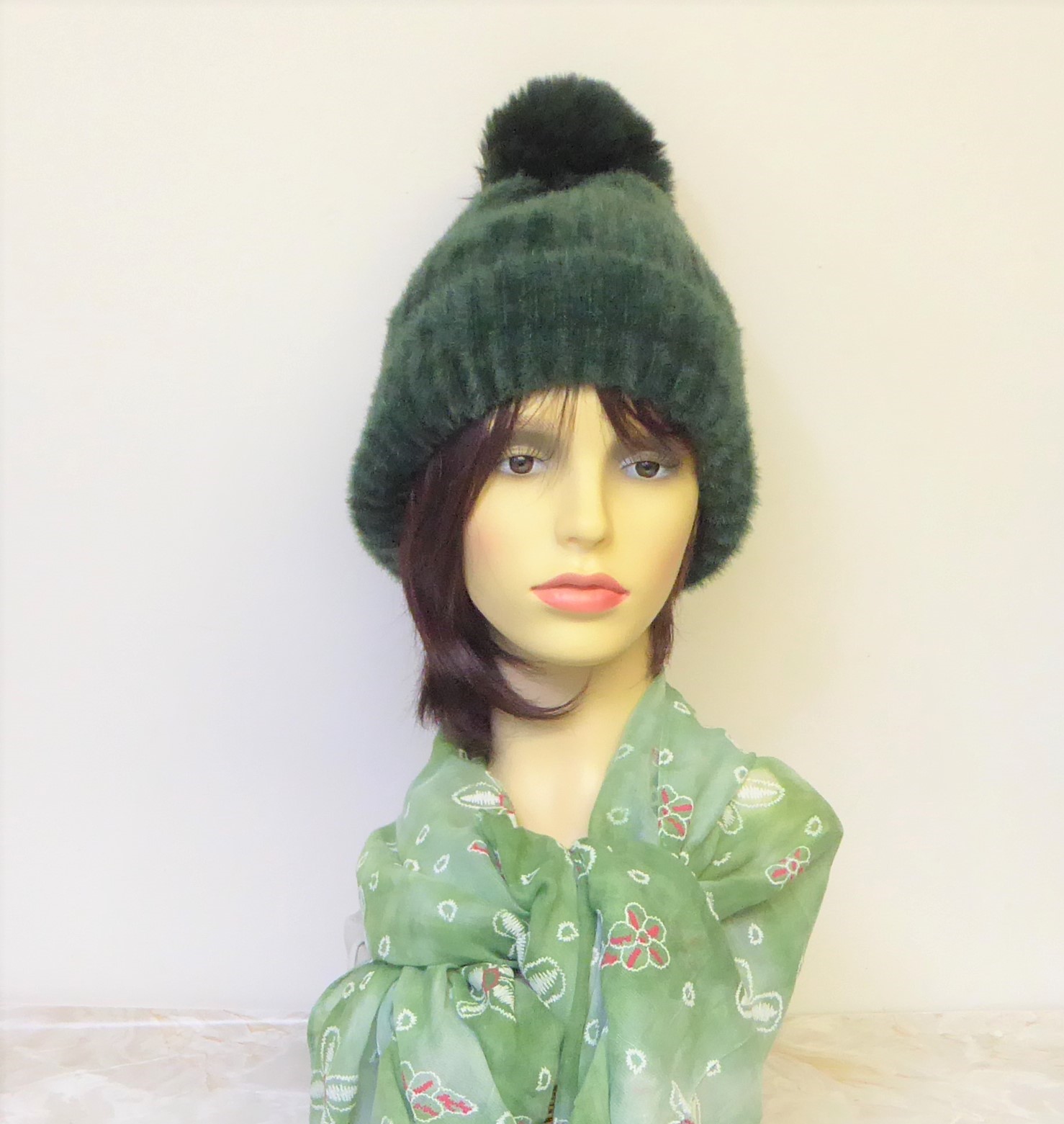 Green Fluffy Pompom Hat 4