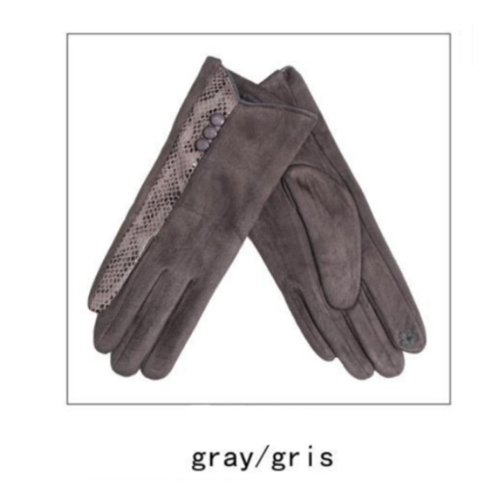 Snakeskin Button Suedette Gloves - Image 5