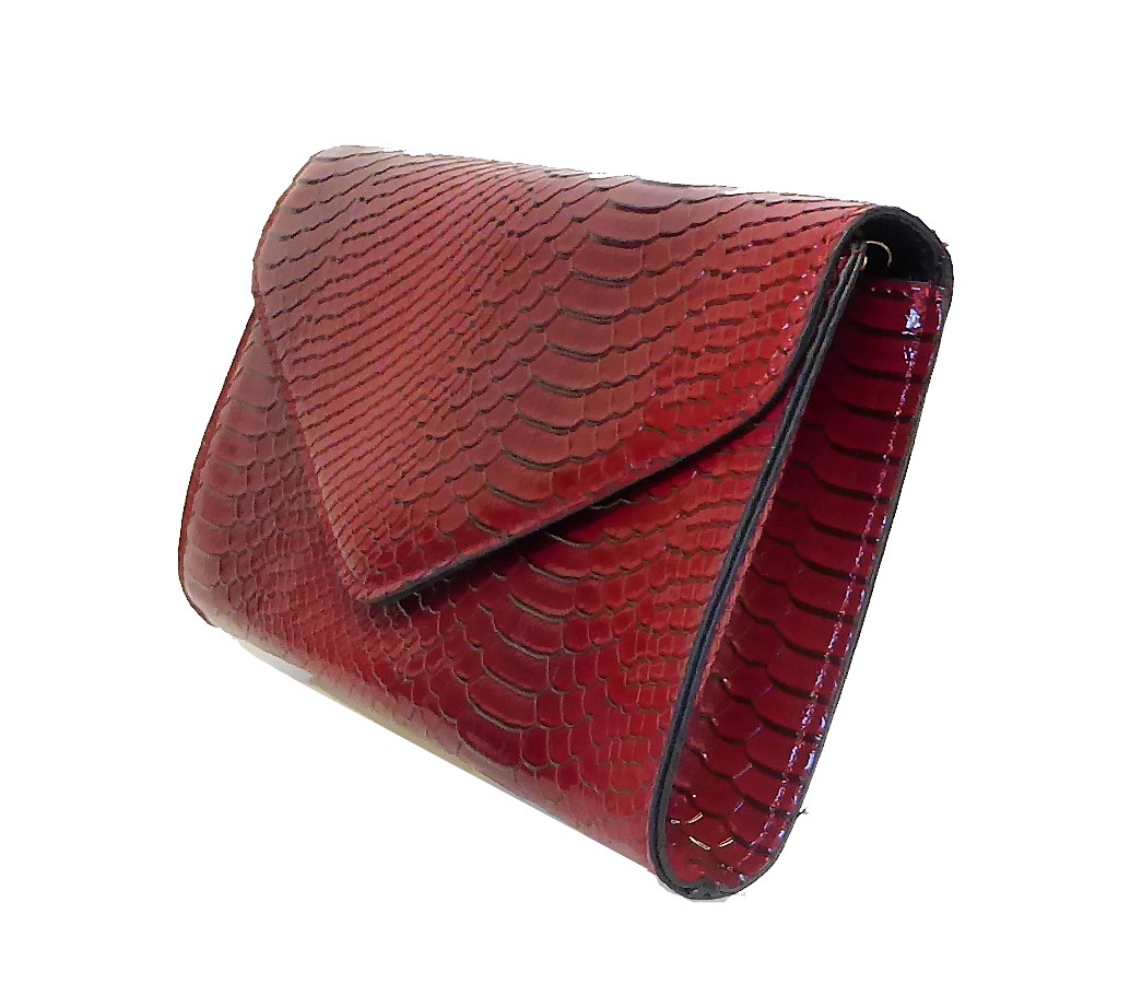 Patent Snakeskin Envelope Clutch Bag - Image 8