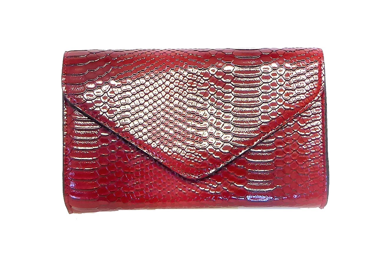 Patent Snakeskin Envelope Clutch Bag - Image 3