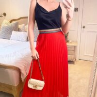Red Pleated Maxi Skirt