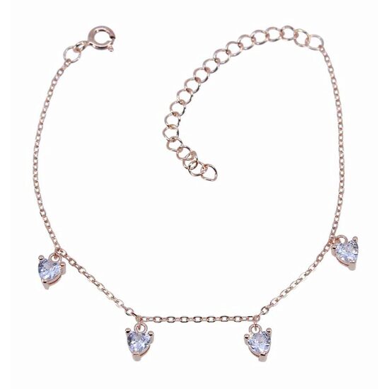 925 Silver Rose Gold Heart Charm Bracelet