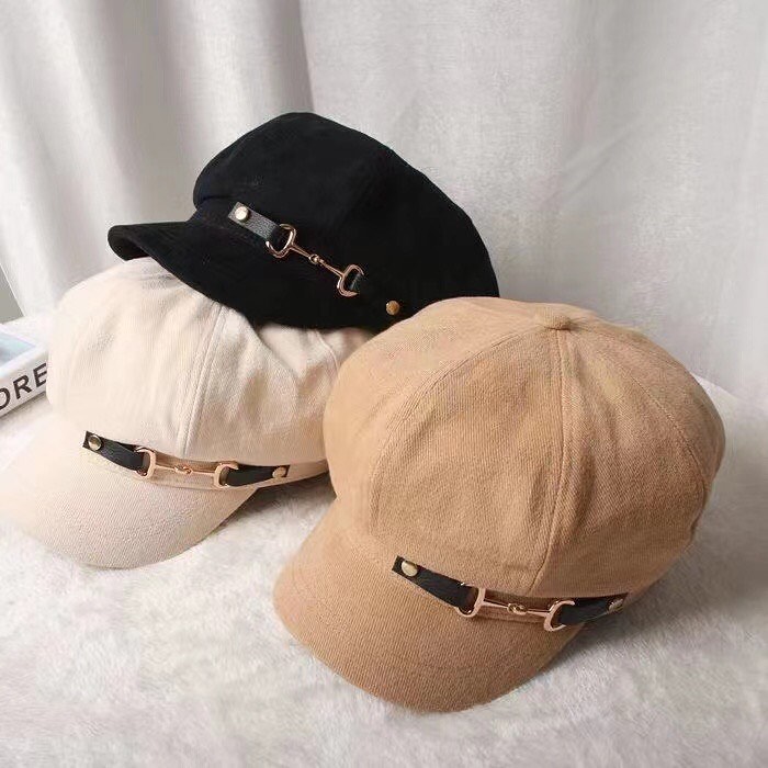 Black Baker Boy Hat with Buckle - Image 2