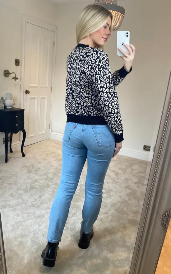 Black Cropped Leopard Print Knit Jumper - Image 6