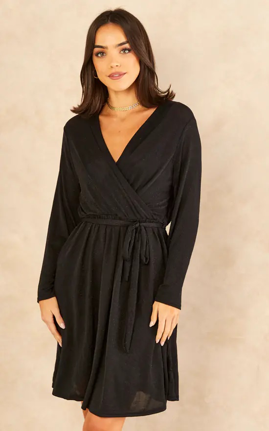 Black Shimmer Sparkle Midi Dress - Image 3