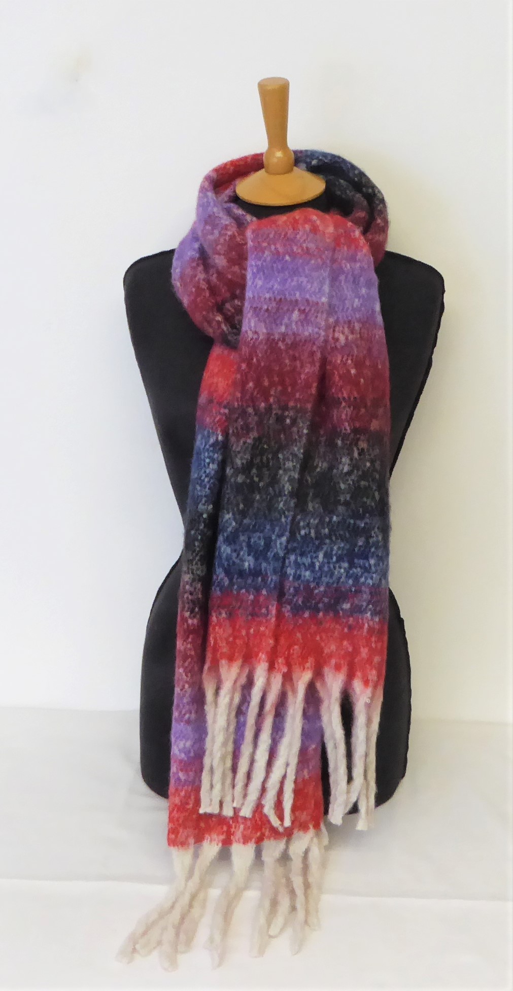 Dark Red Multi Stripe Winter Scarf - Image 2