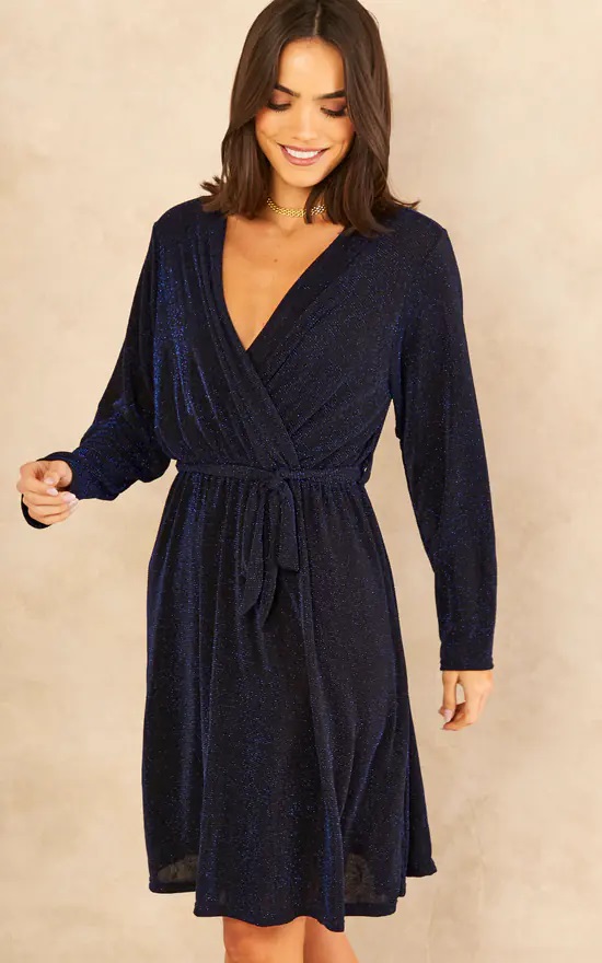 Royal Blue Shimmer Sparkle Midi Dress - Image 3