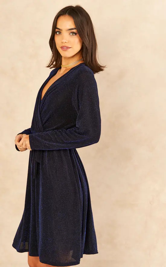 Royal Blue Shimmer Sparkle Midi Dress - Image 4