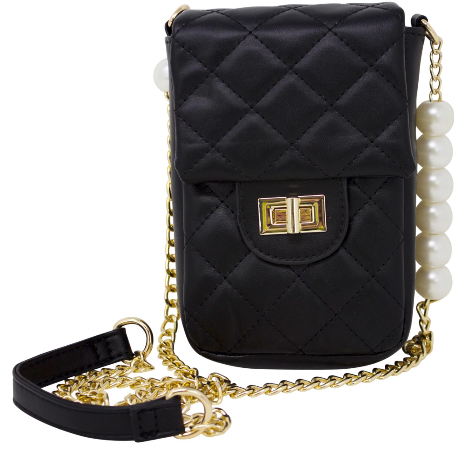 Quilted Mobile Pouch with Pearl Chain - Image 10