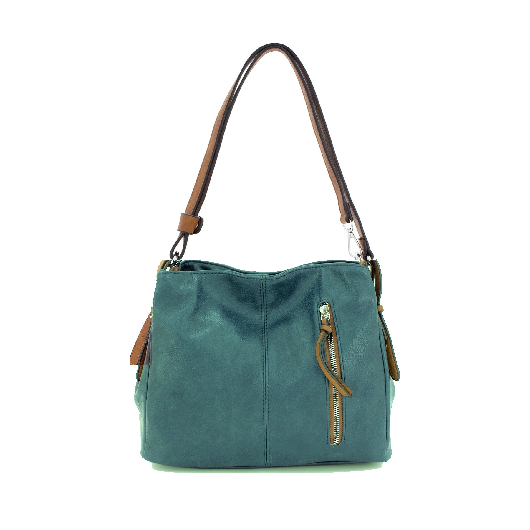 Blue and Tan Long Handled Handbag