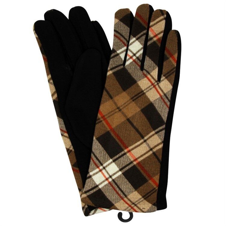 Brown Tartan Winter Gloves
