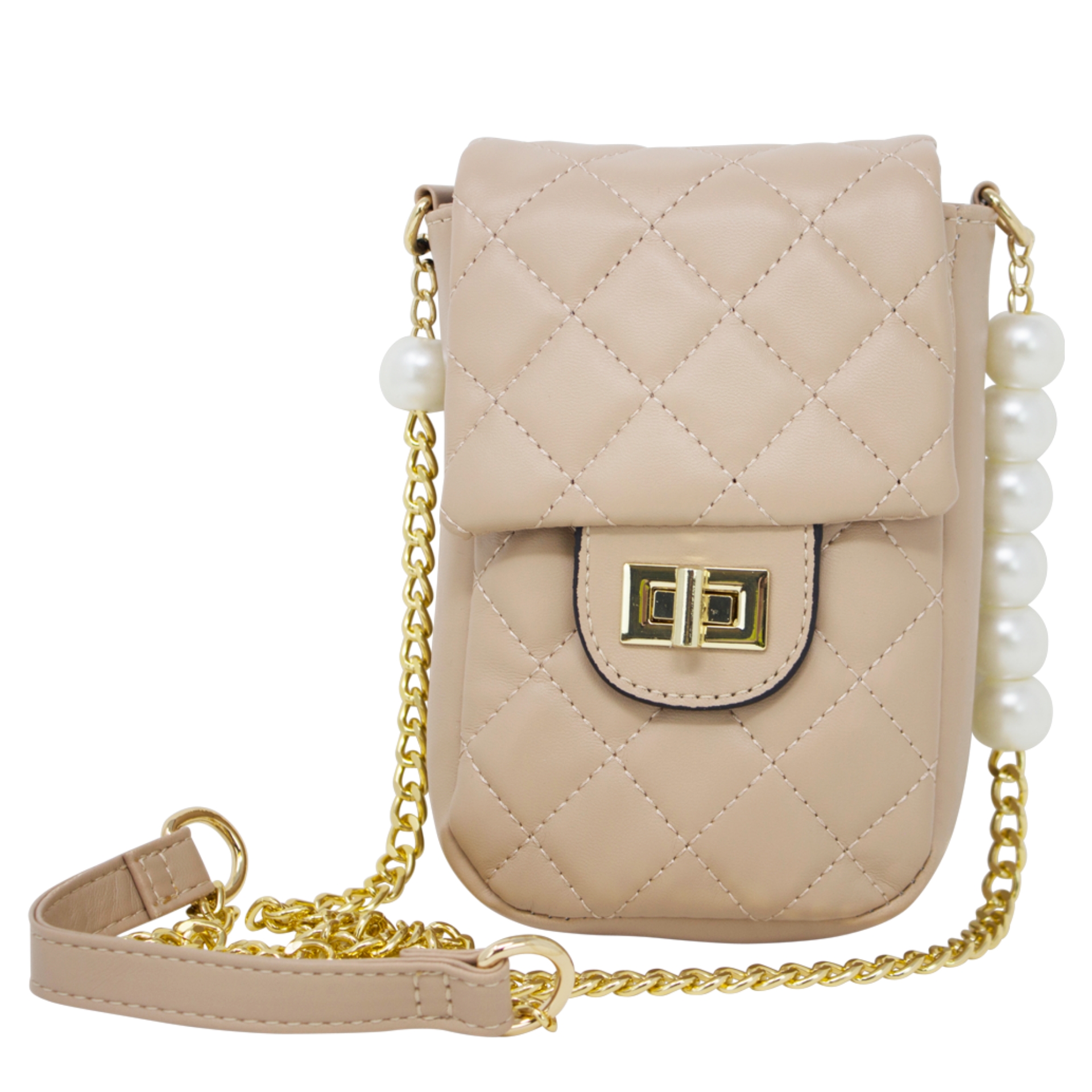Quilted Mobile Pouch with Pearl Chain - Image 9