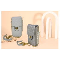 Quilted Mobile Pouch with Pearl Chain