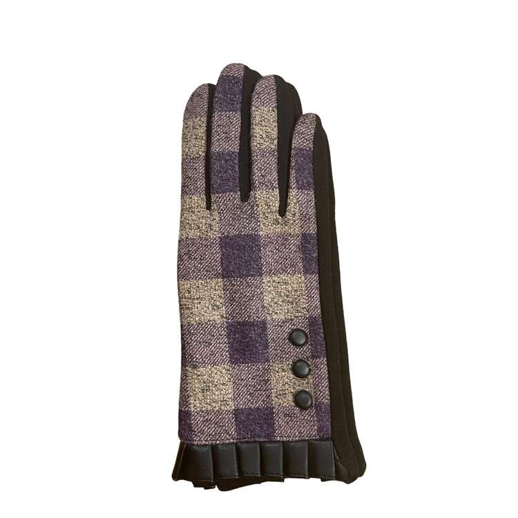 Purple Checked Buttoned Frill Gloves