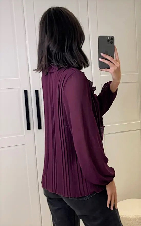 Purple Ruffle Front Pleated Blouse - Image 3