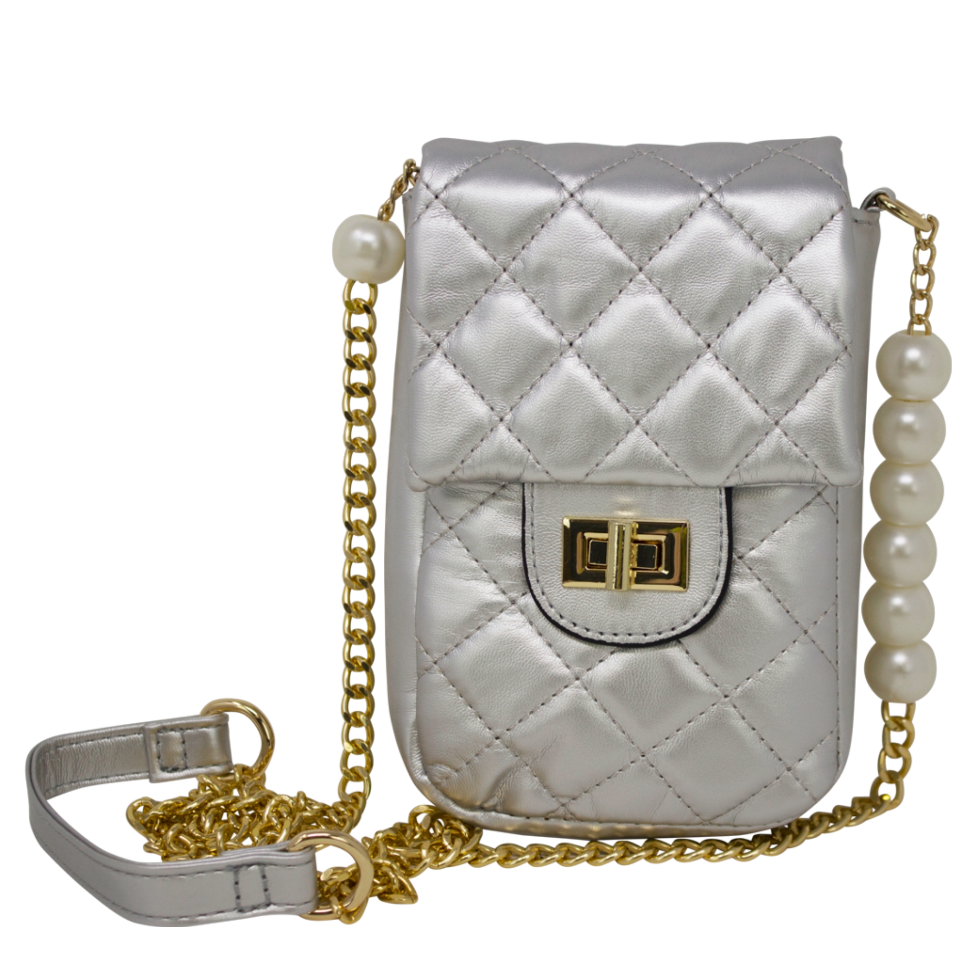 Quilted Mobile Pouch with Pearl Chain - Image 6