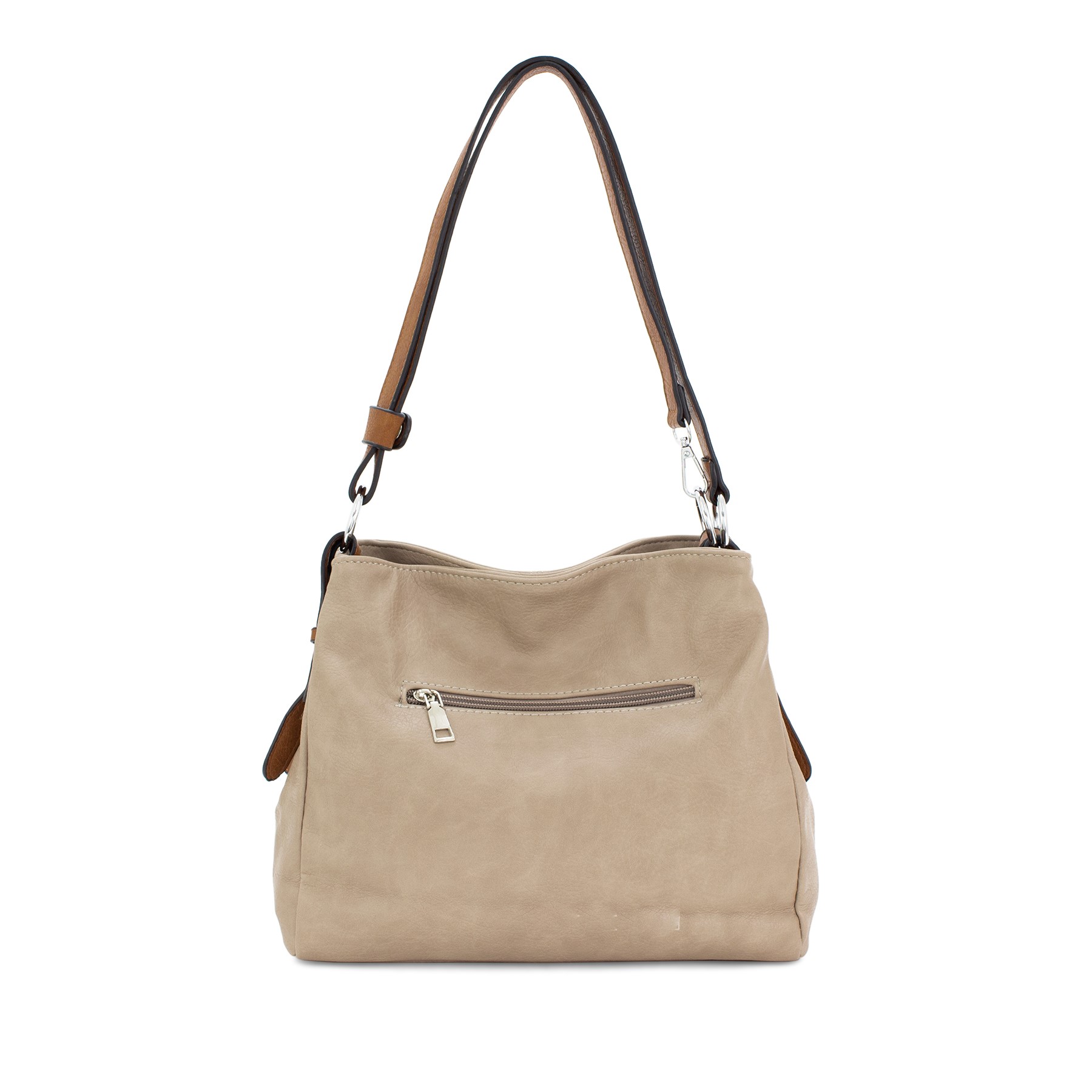 Blue and Tan Long Handled Handbag - Image 2