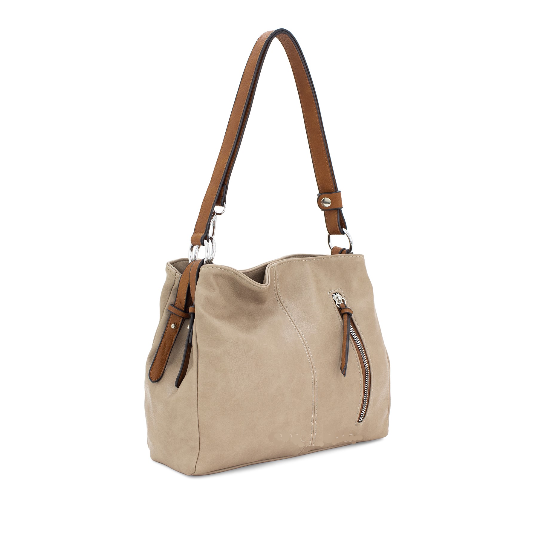 Blue and Tan Long Handled Handbag - Image 3
