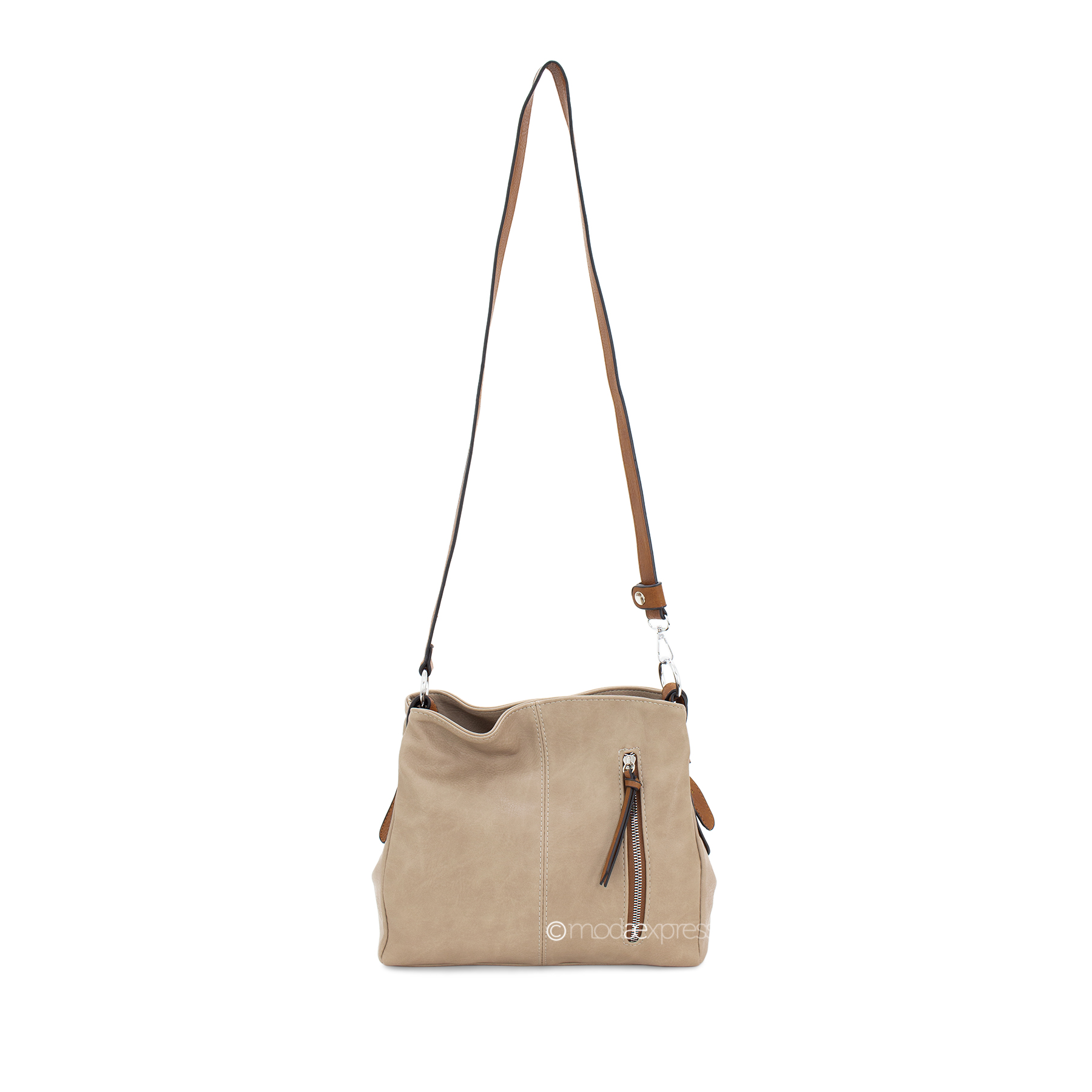 Blue and Tan Long Handled Handbag - Image 4