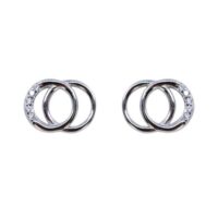 925 Silver CZ Double Circle Earrings