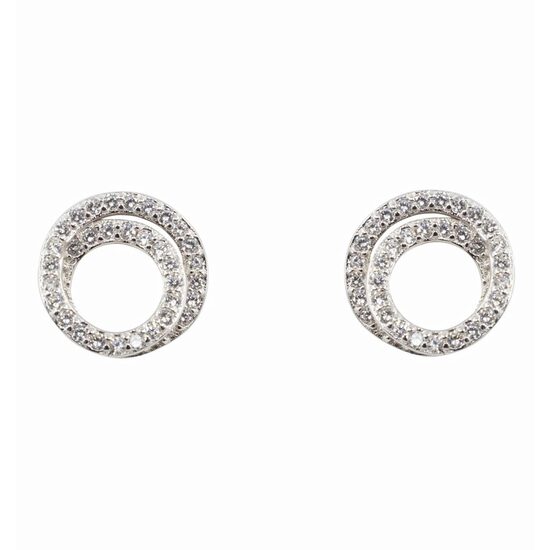 925 Silver CZ Duo Circle Earrings