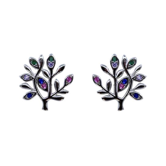 925 Silver Multi Coloured CZ Tree of Life Earrings