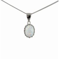 925 Silver Opal Oval CZ Pendant