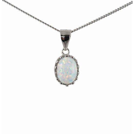 925 Silver Opal Oval CZ Pendant
