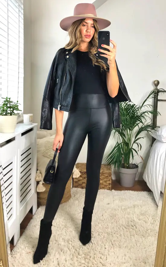 Black Leather Look PU Leggings