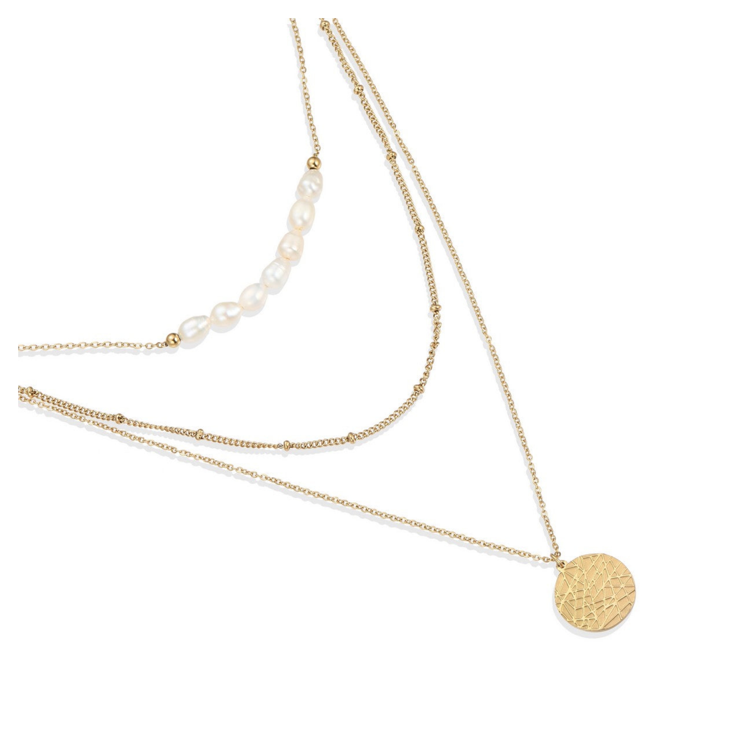 Gold 3 Strand Pearl Necklace - Image 2