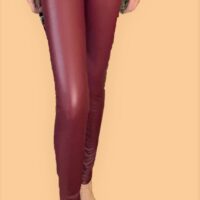 Red Leather Look High Waisted Buttons Leggings