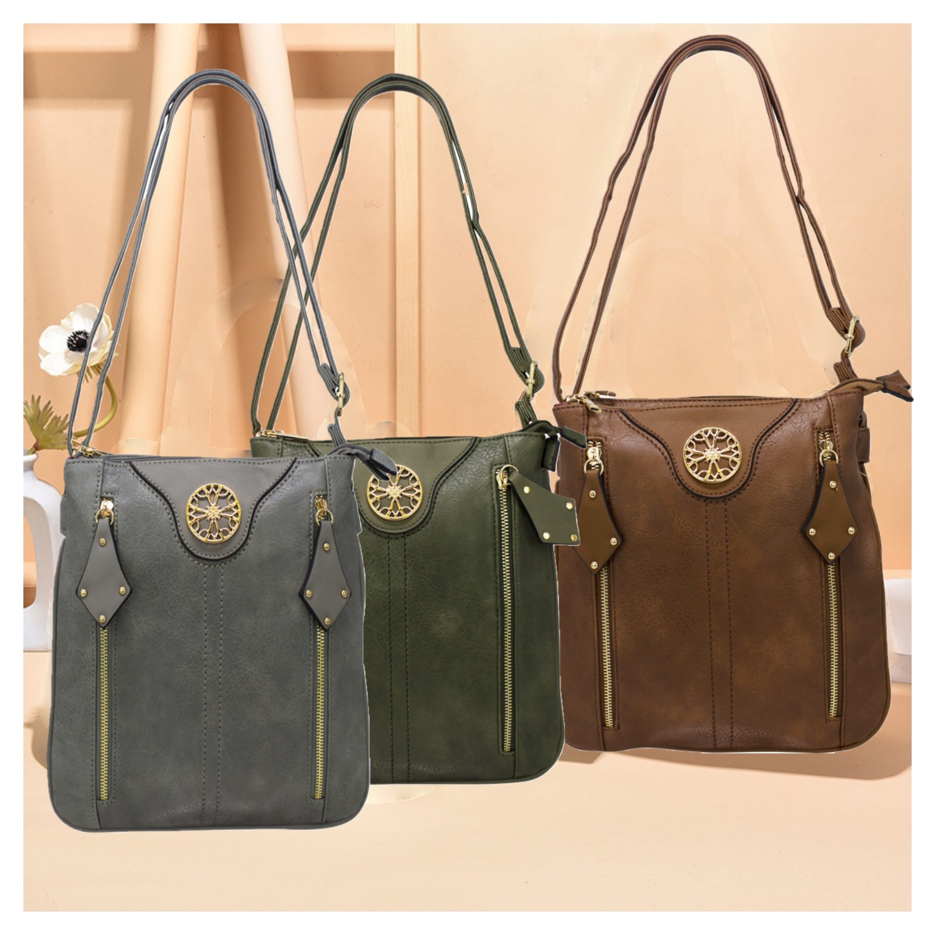 Assorted Metal Button Crossbody Bag