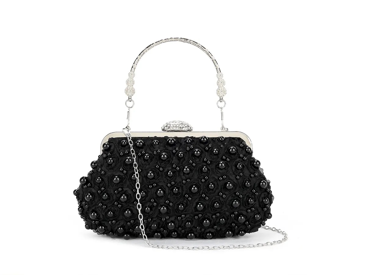 Pearl and Lace Roses Vintage Clutch Bag - Image 3
