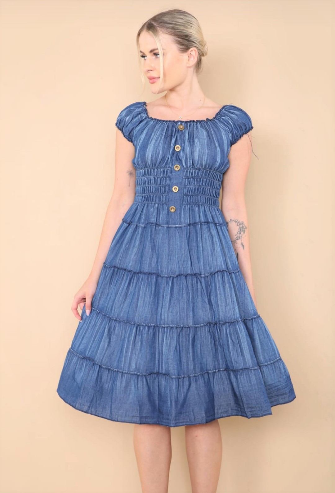 Denim Vintage Midi Cotton Dress - Image 3