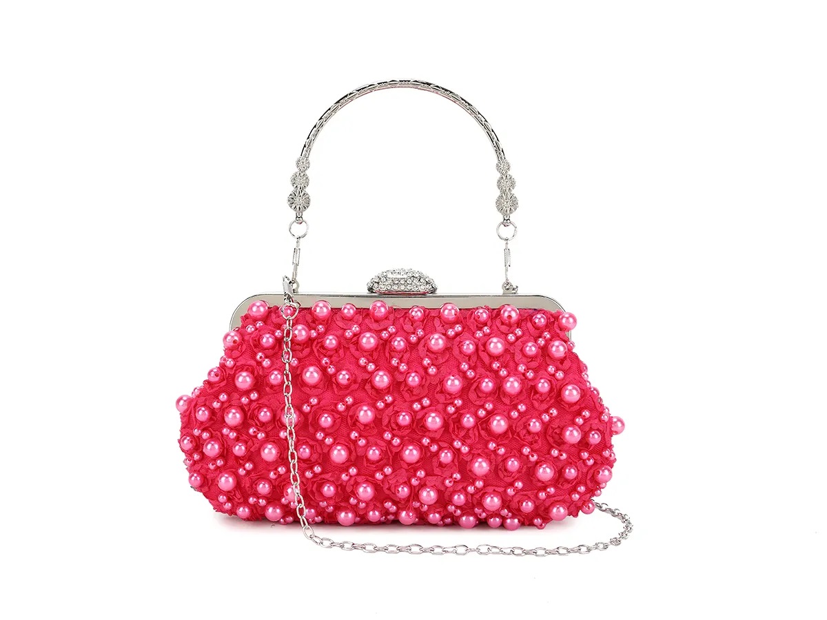 Pearl and Lace Roses Vintage Clutch Bag - Image 7