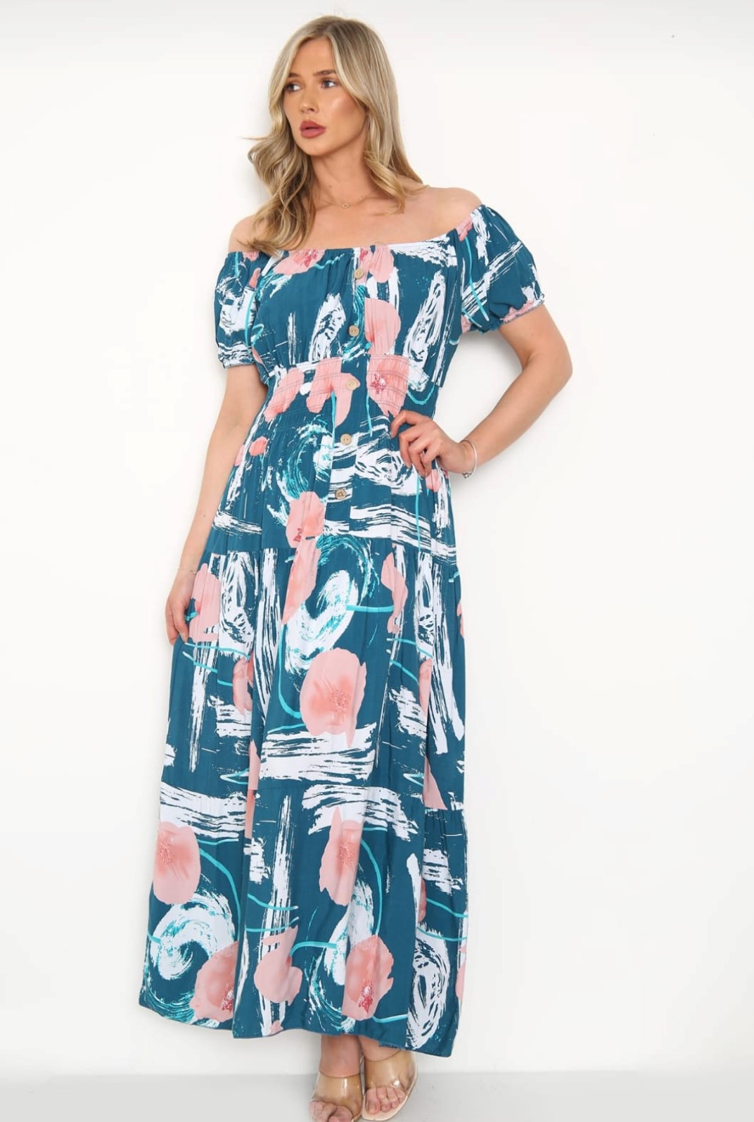 Poppy Printed Bardot Maxi Dress