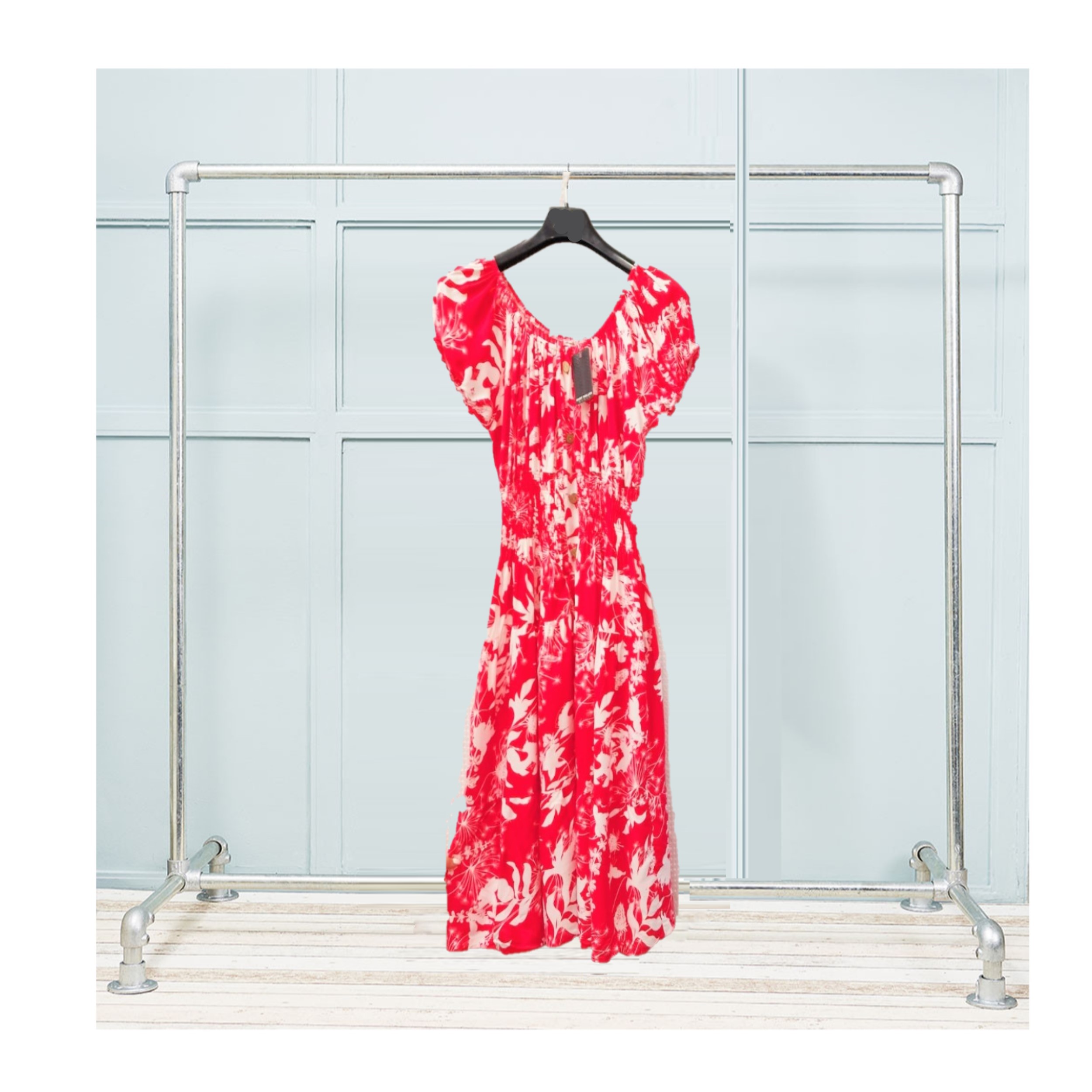 Red and White Fairy Bardot Midi Dress