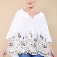Sequin Embroidered Flute Sleeve Top