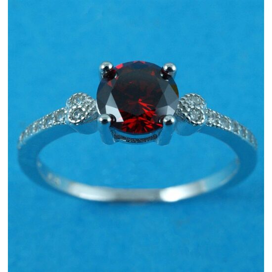925 Silver Garnet Solitaire CZ Ring