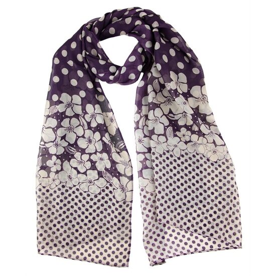 Mustard Flower and Polka Dot Chiffon Scarf - Image 2