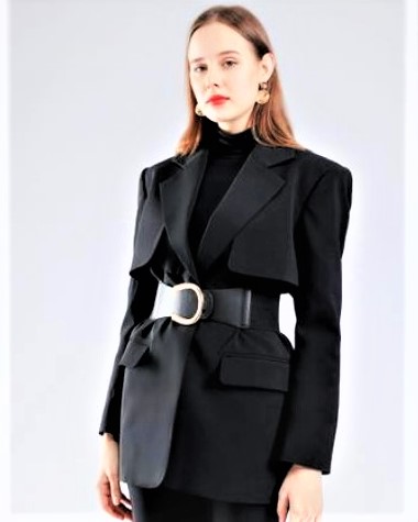 Dark Blue Gold C Buckle Elasticated Belt - Image 4