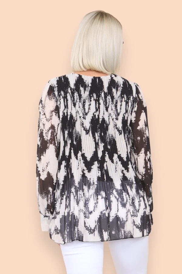 Black Abstract Chiffon Pleated Top - Image 4