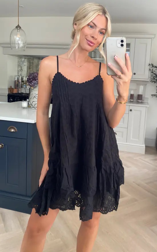 Embroider Anglais Strappy Frill Hem Dress - Image 7
