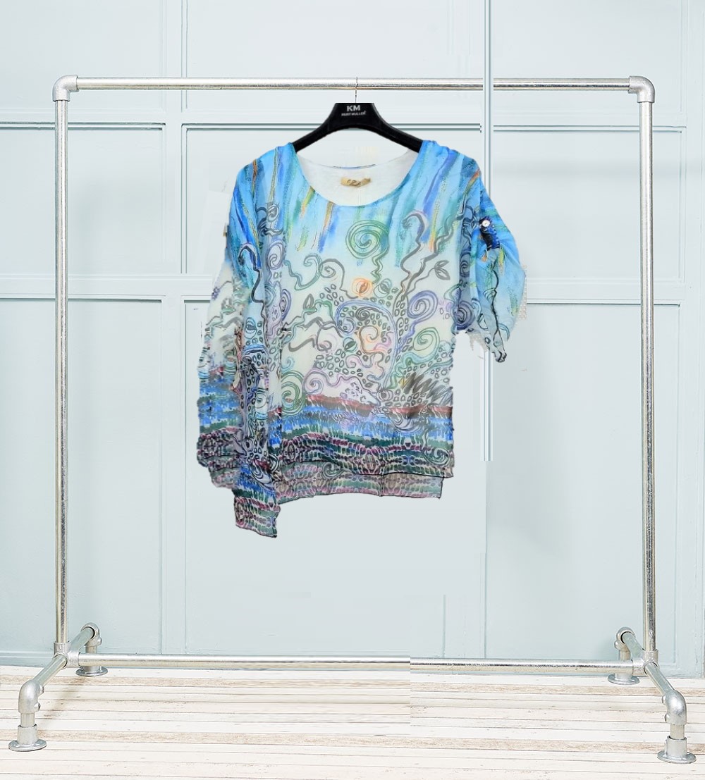 Silky Printed Turn Up Sleeve Tops - Image 6