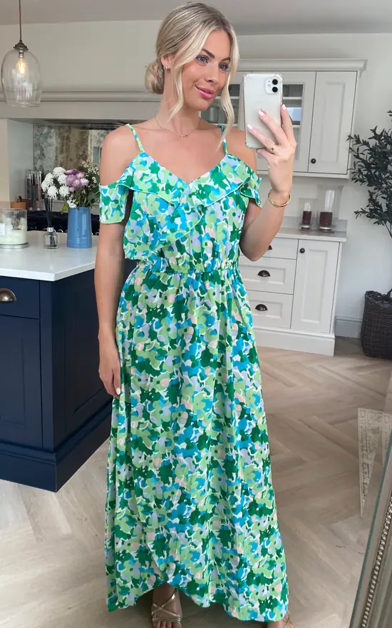 Strappy Cold Shoulder Floral Maxi Dress - Image 8